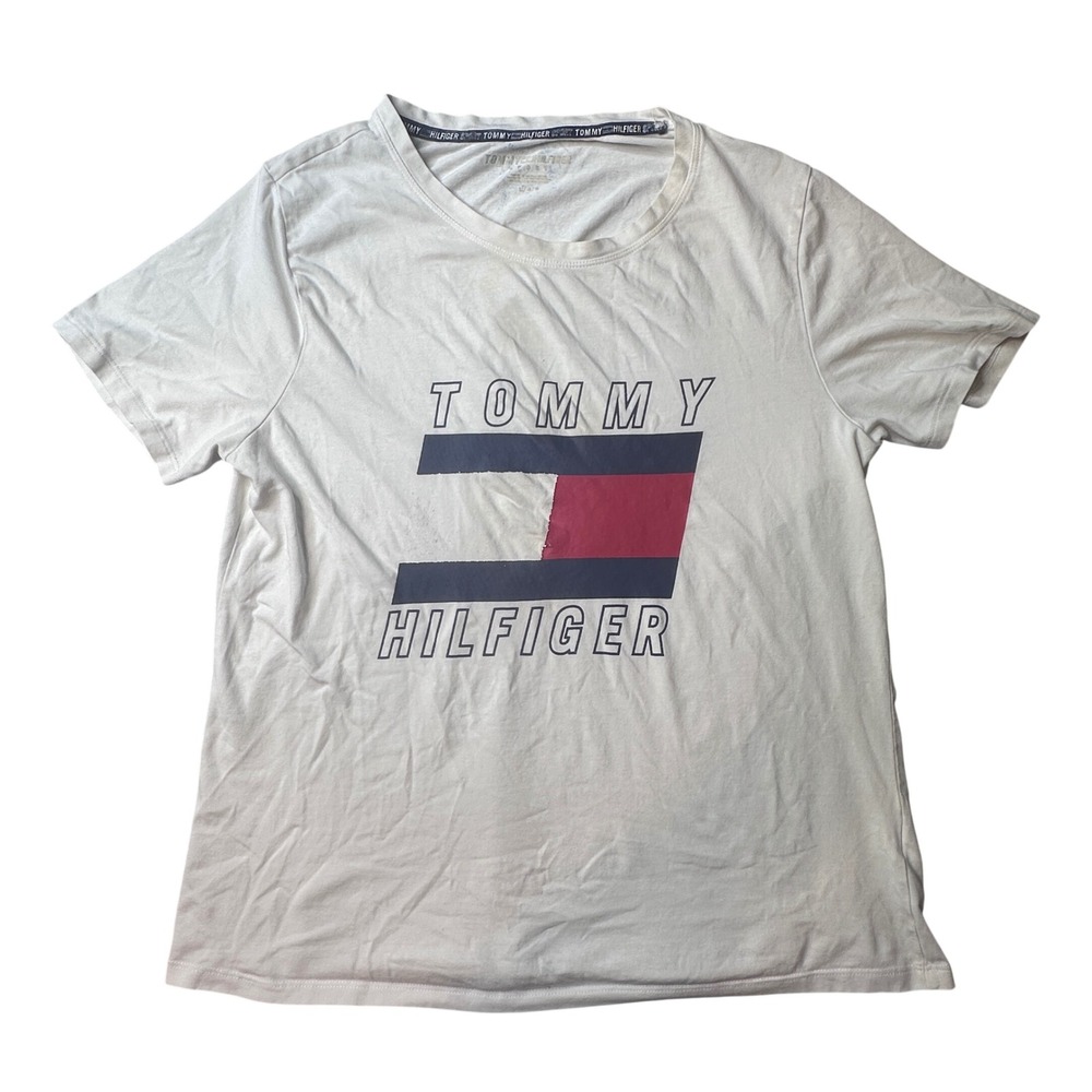 Tommy Hilfiger T-Shirt Mens L White Sport Logo Graphic‎ TPPFLT126G TPOT0155 Tee